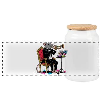 Jazzrat in tuxedo trumpet - Panoramic Cookie Jar with Wooden Lid - white - Front