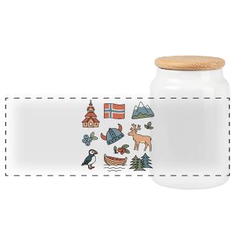 Norwegian Nature & Nordic Symbols - Panoramic Cookie Jar with Wooden Lid - white - Front
