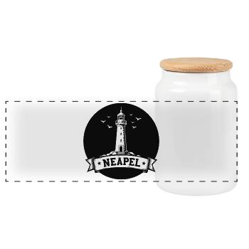Naples Lighthouse Italy Landmark - Panoramic Cookie Jar with Wooden Lid - white - Front