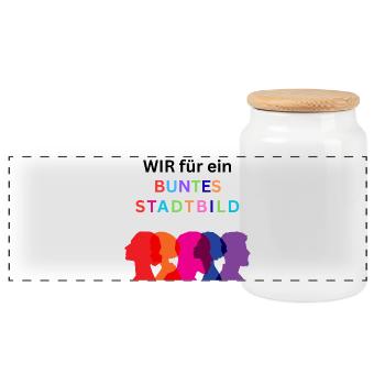 WIR FÜR EIN BUNTES STADTBILD - Panorama Keksdose mit Holzdeckel - Weiß - Vorne