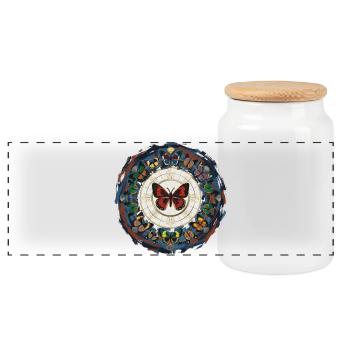 Schmetterlingskreis Mandala - Panorama Keksdose mit Holzdeckel - Weiß - Vorne