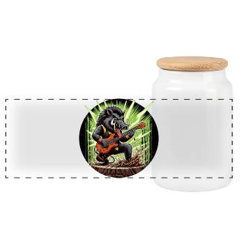 Wildschwein-Rock-Gitarrist im Wald - Panorama Keksdose mit Holzdeckel - Weiß - Vorne