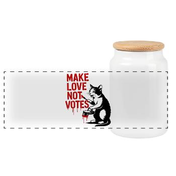 Make Love Not Votes Cat - Panoramic Cookie Jar with Wooden Lid - white - Front