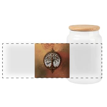 Kreisförmiger Baum des Lebens - Panorama Keksdose mit Holzdeckel - Weiß - Vorne