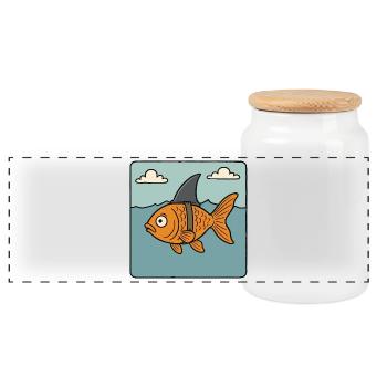 Cartoon Goldfish Fish Shark Fin Sea Fake Shark - Panoramic Cookie Jar with Wooden Lid - white - Front