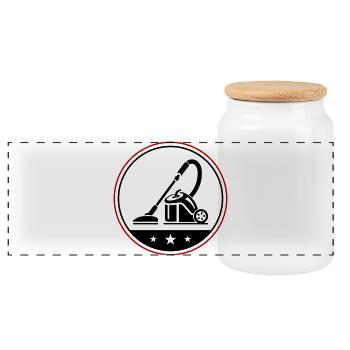 Vacuum Cleaner Symbol Cleaning - Panoramic Cookie Jar with Wooden Lid - white - Front