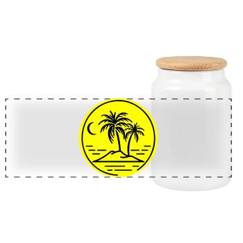 Palm Tree Island Symbol Beach - Panoramic Cookie Jar with Wooden Lid - white - Front