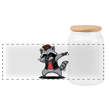 Punk Rock Raccoon – DAB Move in Comic Style - Panoramic Cookie Jar with Wooden Lid - white - Front