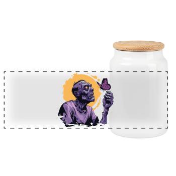 Zombie with Butterfly - Panoramic Cookie Jar with Wooden Lid - white - Front