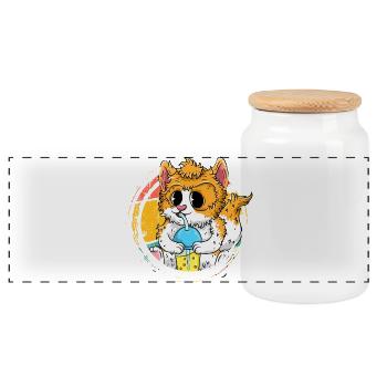 Süße Anime Katze mit Bubble Tea - Panorama Keksdose mit Holzdeckel - Weiß - Vorne