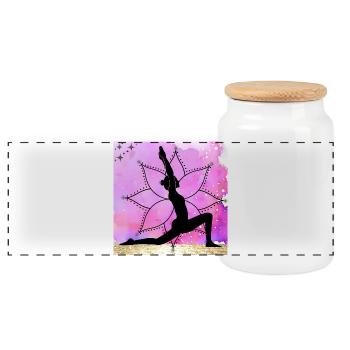 Yoga Silhouette on Mandala - Panoramic Cookie Jar with Wooden Lid - white - Front