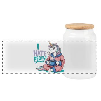 Unicorn Coffee Morning Grouch Funny Introvert - Panoramic Cookie Jar with Wooden Lid - white - Front