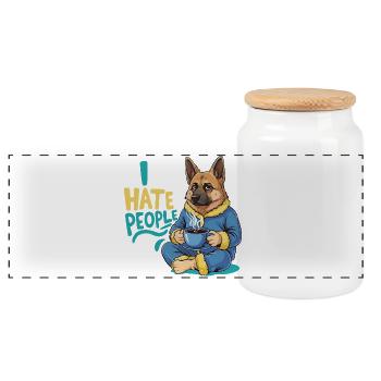 Shepherd Coffee Morning Grouch Funny Dog - Panoramic Cookie Jar with Wooden Lid - white - Front