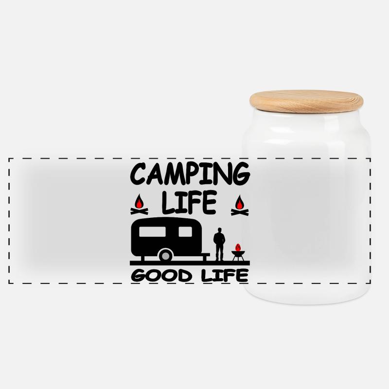 Camping - Panorama Keksdose mit Holzdeckel - Weiß