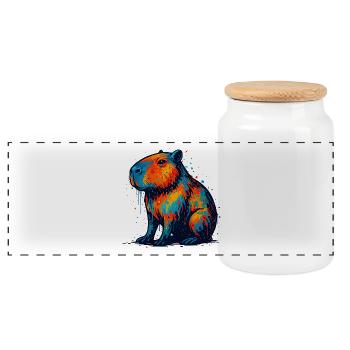 Colorful Hippo Splash - Panoramic Cookie Jar with Wooden Lid - white - Front