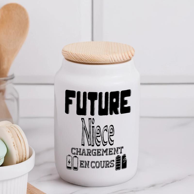 Future Niece Loading In Progress Panoramic Cookie Jar with Wooden Lid