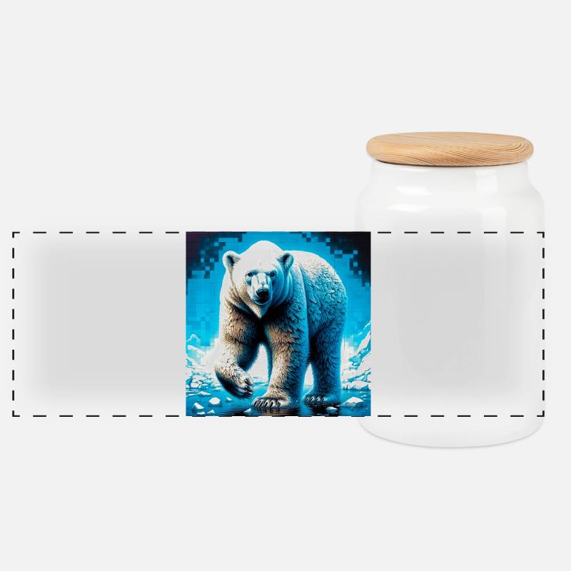 Eisbär - Panorama Keksdose mit Holzdeckel - Weiß