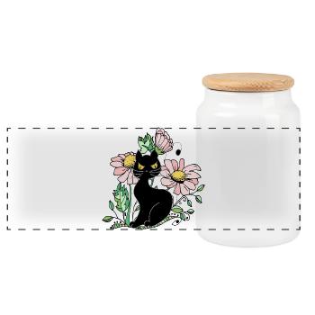 cat - Panoramic Cookie Jar with Wooden Lid - white - Front
