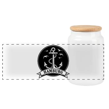 Hamburg Anker Maritime Coat of Arms Moin - Panoramic Cookie Jar with Wooden Lid - white - Front