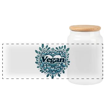 Veganes Blaubeer-Herz-Logo - Panorama Keksdose mit Holzdeckel - Weiß - Vorne