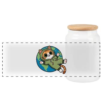 Chat sur la planète terre en hoodie kawaii - Boîte à biscuits avec couvercle en bois - blanc - Devant