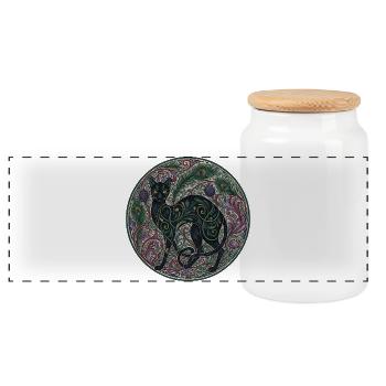 Verwobene Nachtkatze Ornamentkreis - Panorama Keksdose mit Holzdeckel - Weiß - Vorne