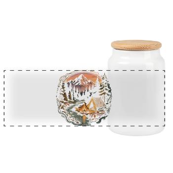 Mountain forest camping by the fire - Panoramic Cookie Jar with Wooden Lid - white - Front