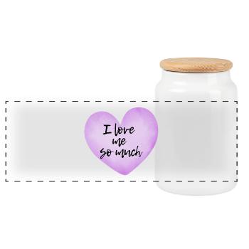 I love me so much - Selflove Statement - Panoramic Cookie Jar with Wooden Lid - white - Front