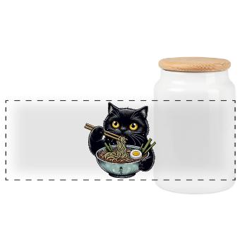 Ramen Schwarze Katze  - Panorama Keksdose mit Holzdeckel - Weiß - Vorne