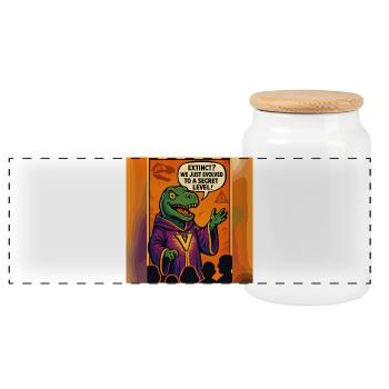 Secret Level Dinosaur – Funny Conspiracy - Panoramic Cookie Jar with Wooden Lid - white - Front