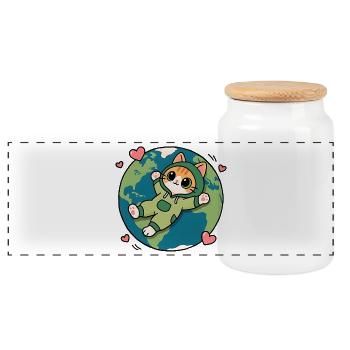 Chat écolo vert sur la planète Terre - Boîte à biscuits avec couvercle en bois - blanc - Devant