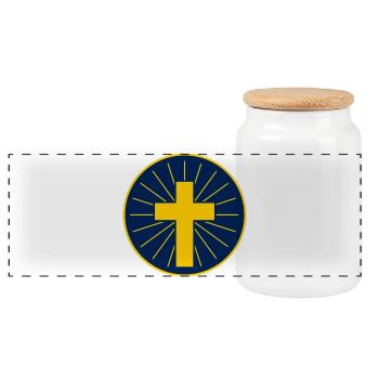 Golden Cross With Rays - Panoramic Cookie Jar with Wooden Lid - white - Front