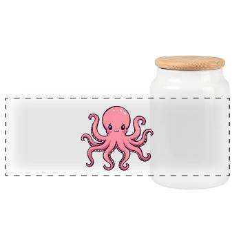 Pink Octopus Charming Cartoon - Panoramic Cookie Jar with Wooden Lid - white - Front
