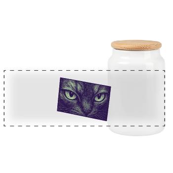 Neon Cat Gaze Moderne Grafik - Panorama Keksdose mit Holzdeckel - Weiß - Vorne