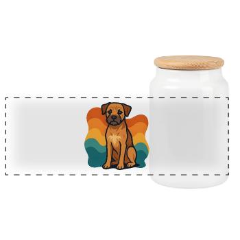 Colorful Border Terrier Dog with Wave Pattern - Panoramic Cookie Jar with Wooden Lid - white - Front