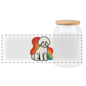 Bichon frisé chien moelleux avec fond coloré - Boîte à biscuits avec couvercle en bois - blanc - Devant