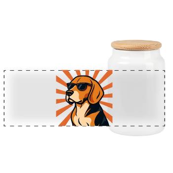 Beagle Hund mit Retro Sonnenbrille - Panorama Keksdose mit Holzdeckel - Weiß - Vorne