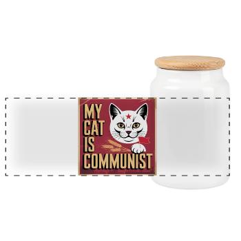 Mon chat est communiste - T-shirt Chat drôle - Boîte à biscuits avec couvercle en bois - blanc - Devant