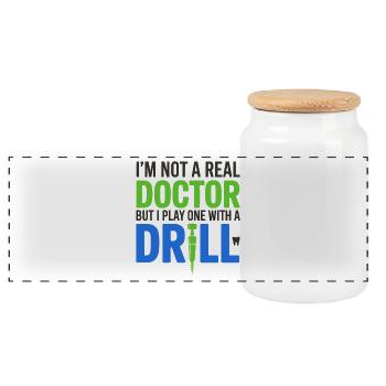 Dental Professional Life Oral Care  - Panoramic Cookie Jar with Wooden Lid - white - Front