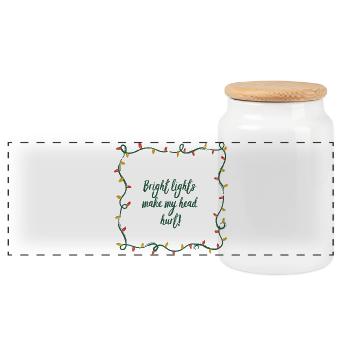 Bright Lights, Headache, Christmas, Grouch, funny - Panoramic Cookie Jar with Wooden Lid - white - Front
