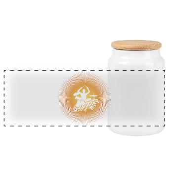 Rocking drummer in the radiant circle of the sun - Panoramic Cookie Jar with Wooden Lid - white - Front