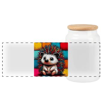 hedgehog - Panoramic Cookie Jar with Wooden Lid - white - Front