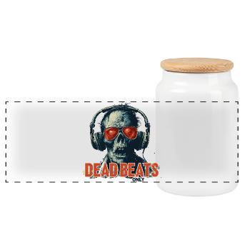Dead Beats Only – Cool Zombie Music Design - Panoramic Cookie Jar with Wooden Lid - white - Front