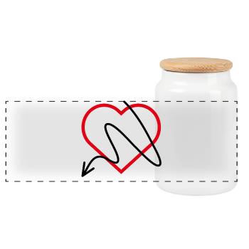 Red Heart with Arrow - Panoramic Cookie Jar with Wooden Lid - white - Front