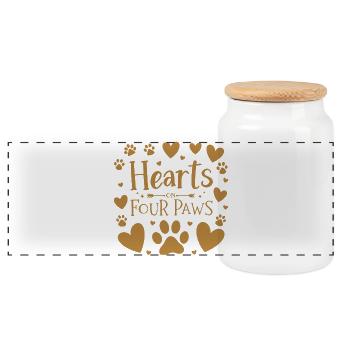 Hearts on Four Legs Gold - Panoramic Cookie Jar with Wooden Lid - white - Front