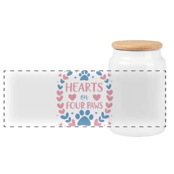Canine humor Hearts on Four Paws - Panoramic Cookie Jar with Wooden Lid - white - Front