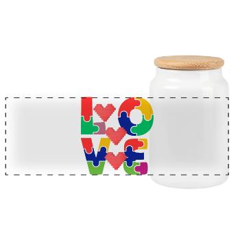 Love Puzzle with Colorful Hearts - Panoramic Cookie Jar with Wooden Lid - white - Front