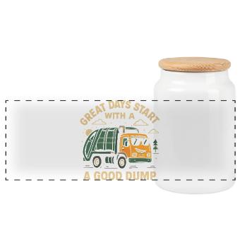 Great days start with a good garbage truck - Panoramic Cookie Jar with Wooden Lid - white - Front