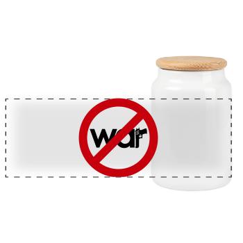Stop War – For Peace & Freedom - Panoramic Cookie Jar with Wooden Lid - white - Front