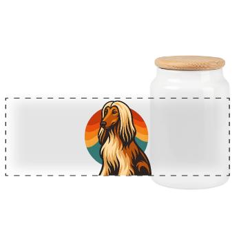 Afghanischer Hund im Retro-Sonnenuntergang - Panorama Keksdose mit Holzdeckel - Weiß - Vorne